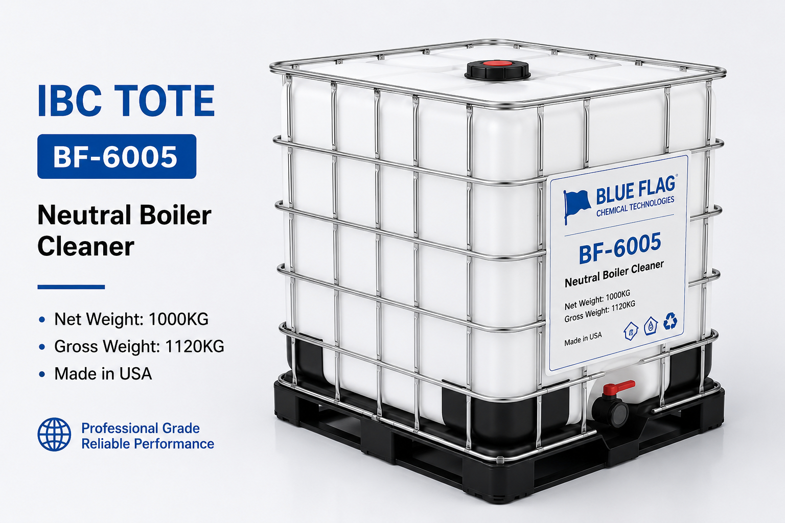BF-6005 neutral boiler cleaner white IBC tote